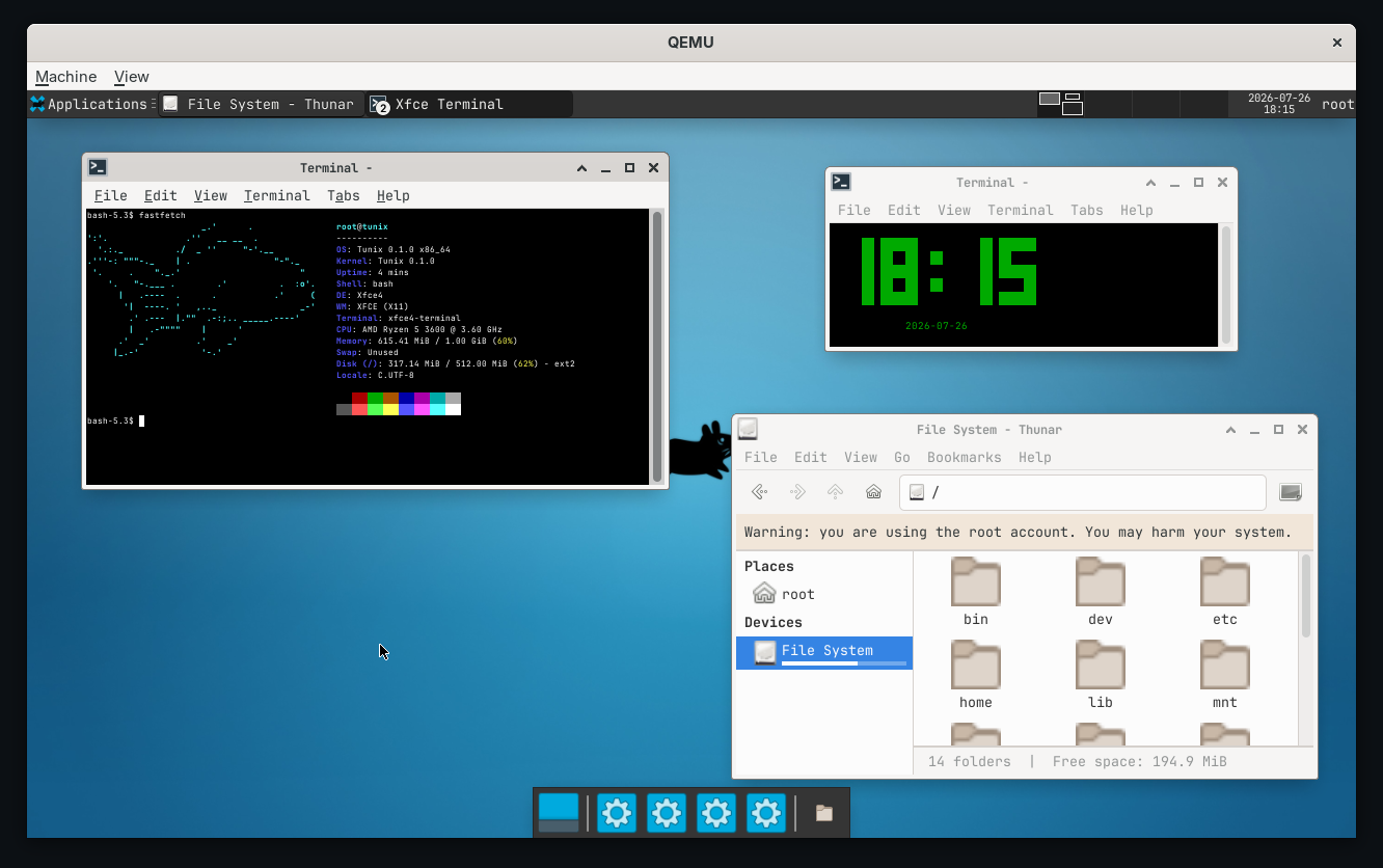 Tunix running the Xfce desktop